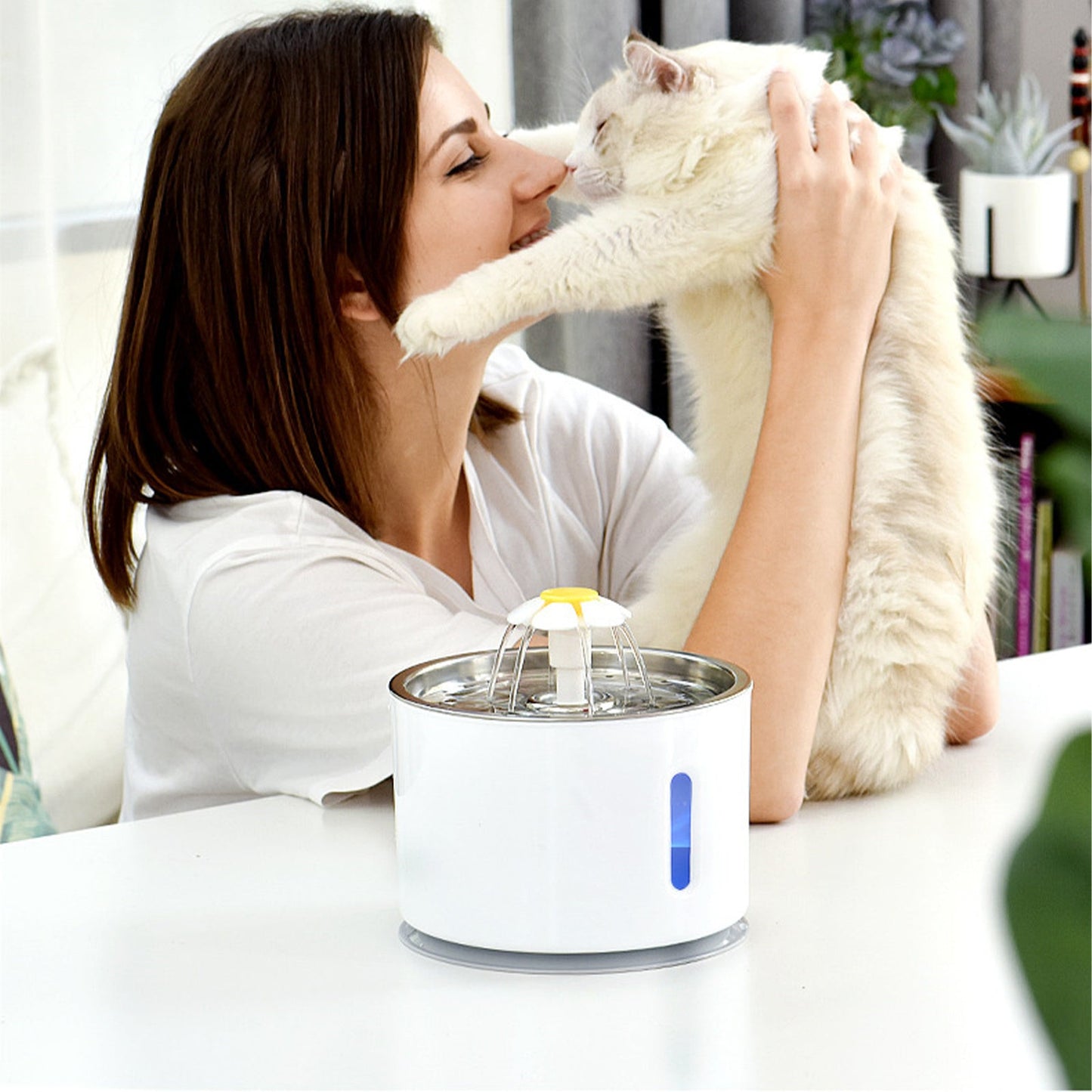 Pawfriends LED Automatic Drinking Water Fountain Steel Blue