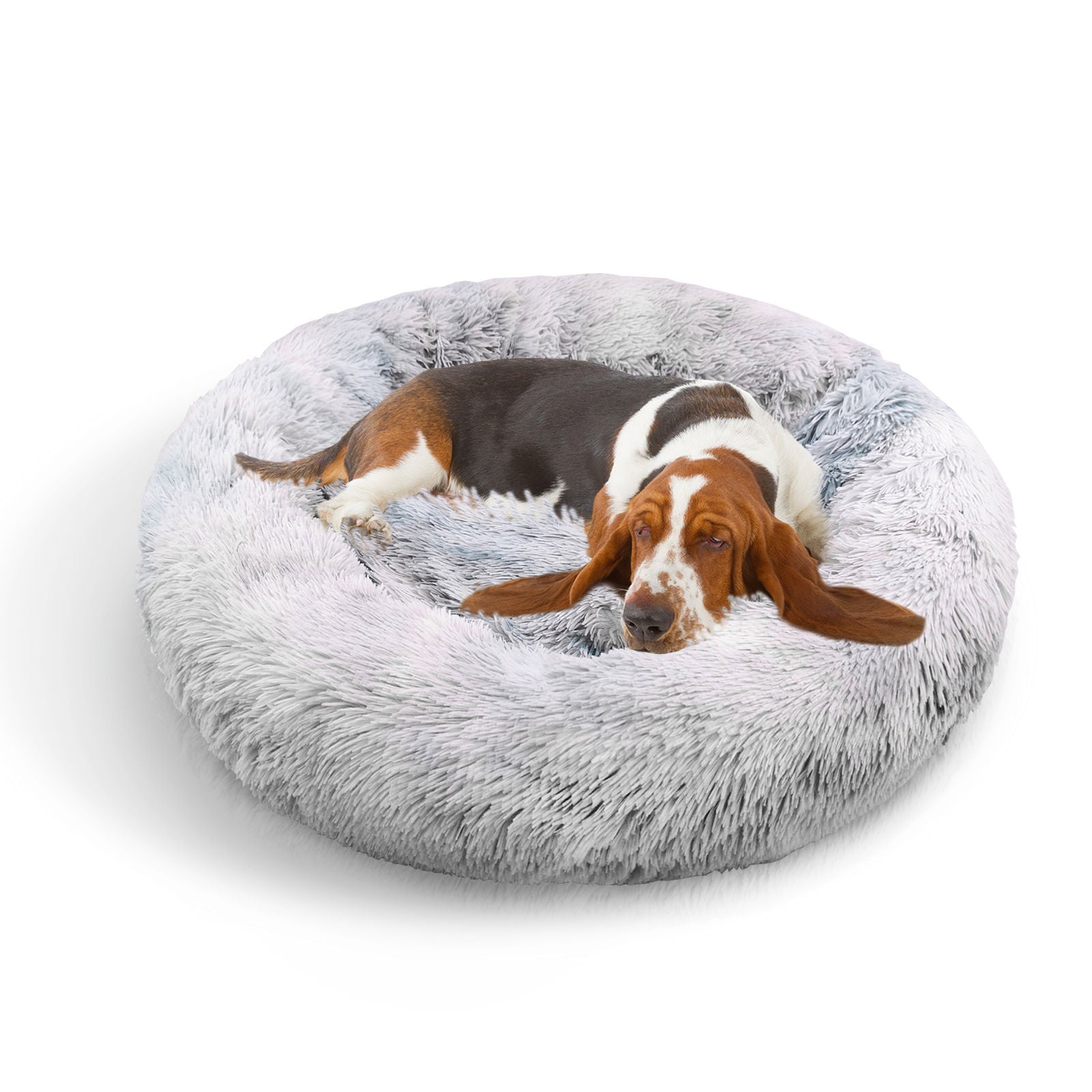 Pawfriends Pet Calming Bed Warm Soft Plush Round Gradient Gray L 100cm