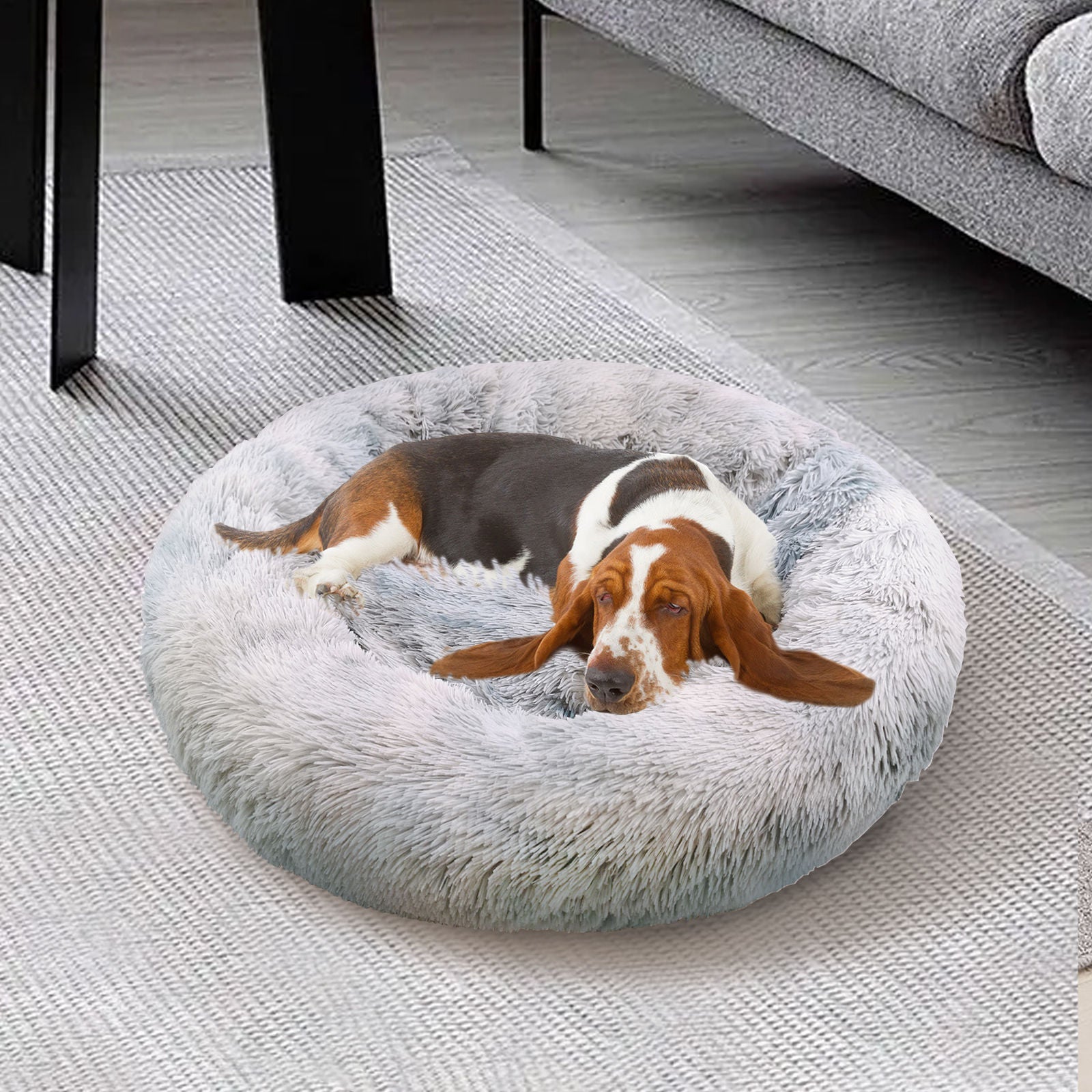 Pawfriends Pet Calming Bed Warm Soft Plush Round Gradient Gray L 100cm