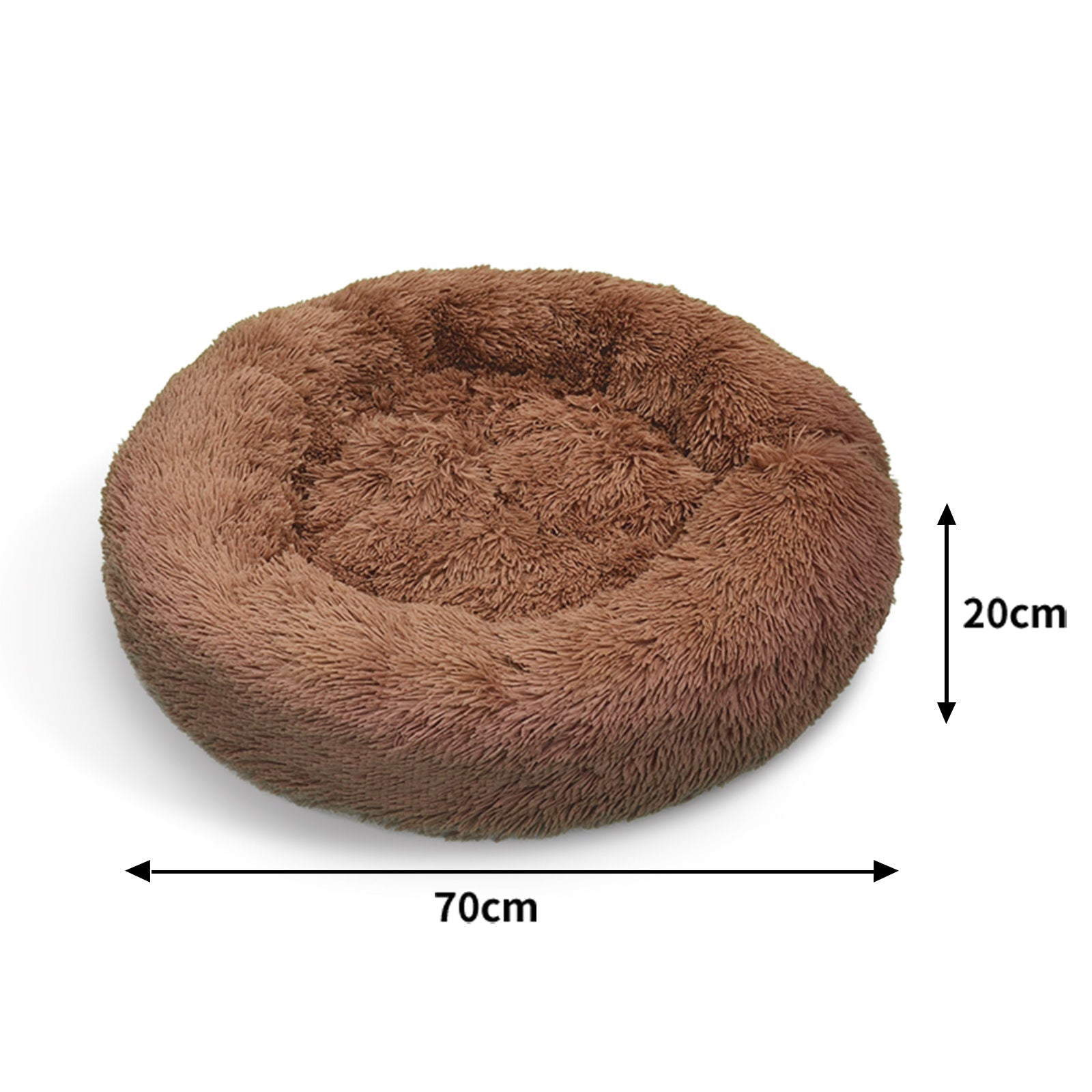 Pawfriends Pet Calming Bed Warm Soft Plush Round Light Coffee M 70cm