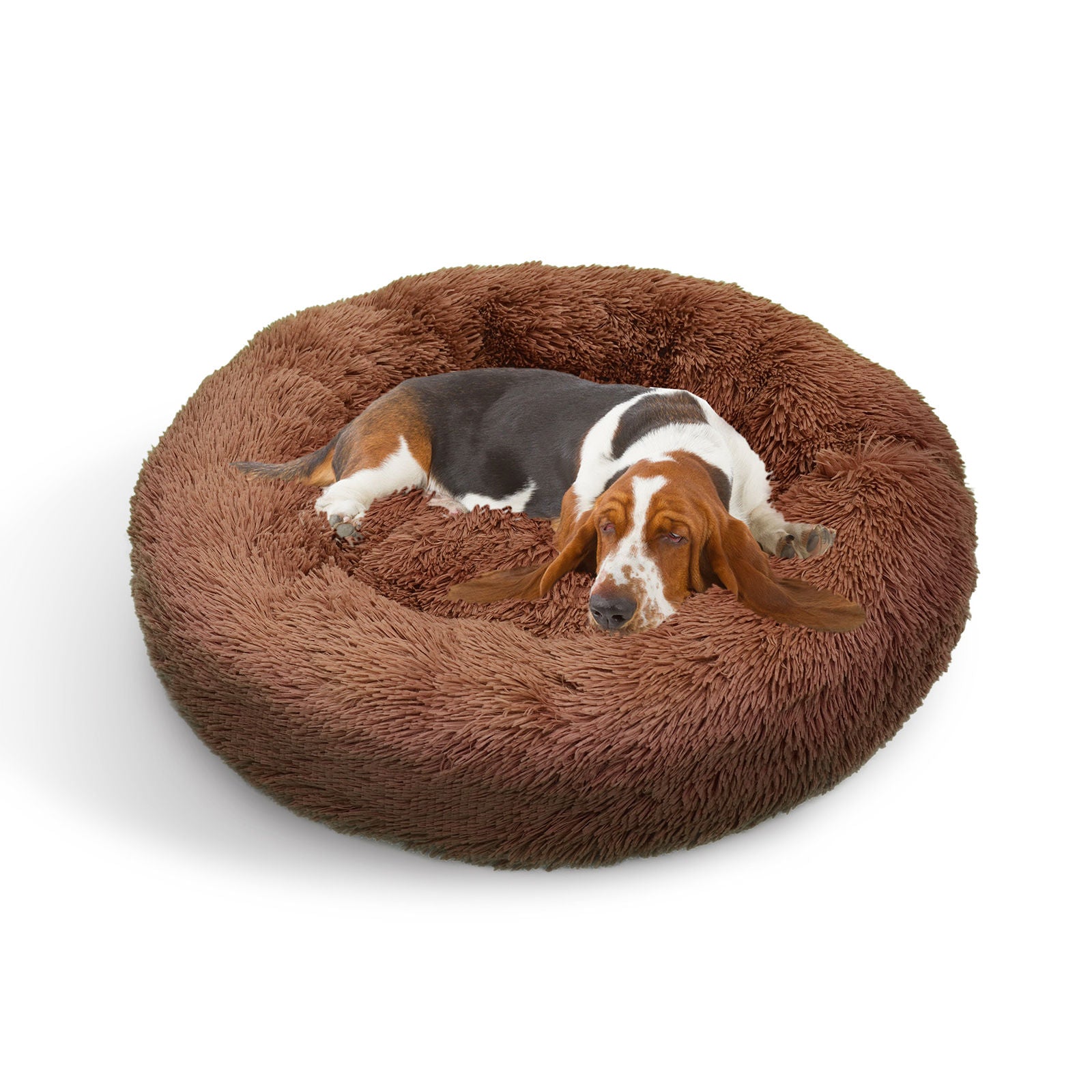 Pawfriends Pet Calming Bed Warm Soft Plush Round Light Coffee M 70cm