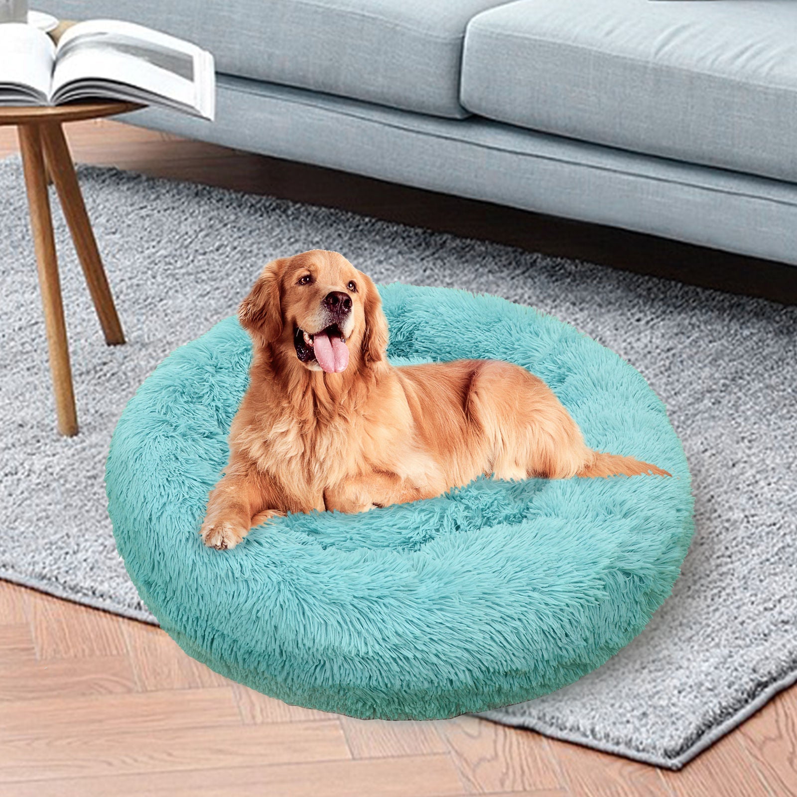 Pawfriends Pet Calming Bed Warm Soft Plush Round Teal/Green XXL 120cm