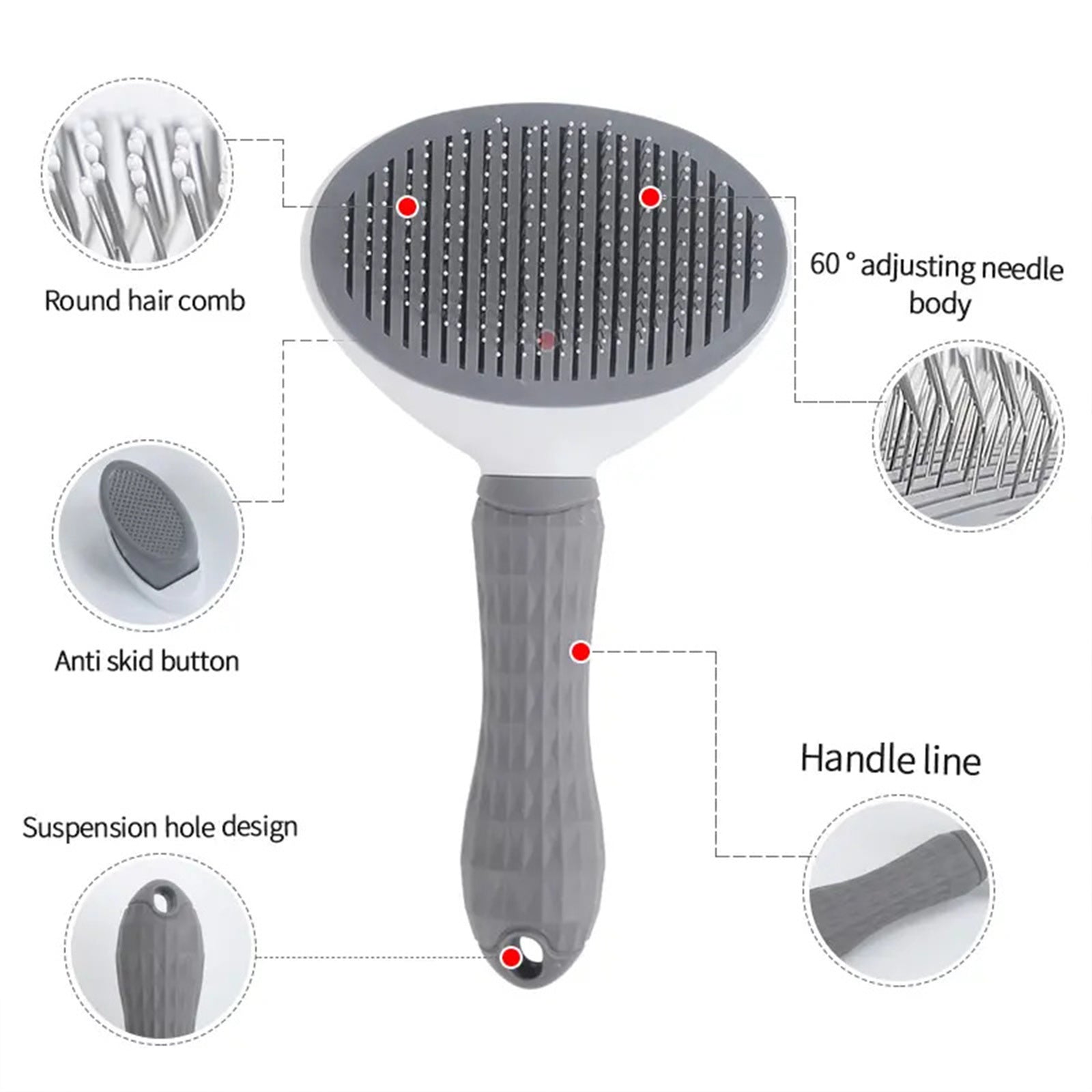 Pawfriends Pet Comb Brush Oval Grey