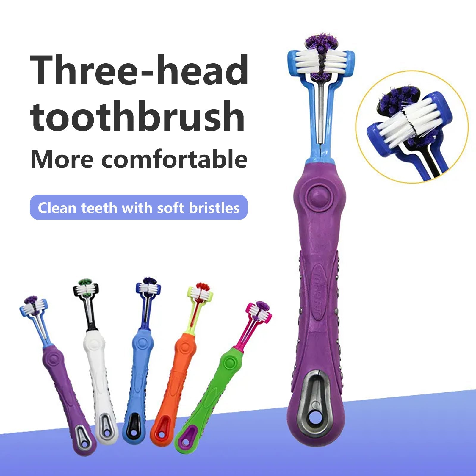 Pawfriends Pet Three-Head Multi-Angle Toothbrush Blue