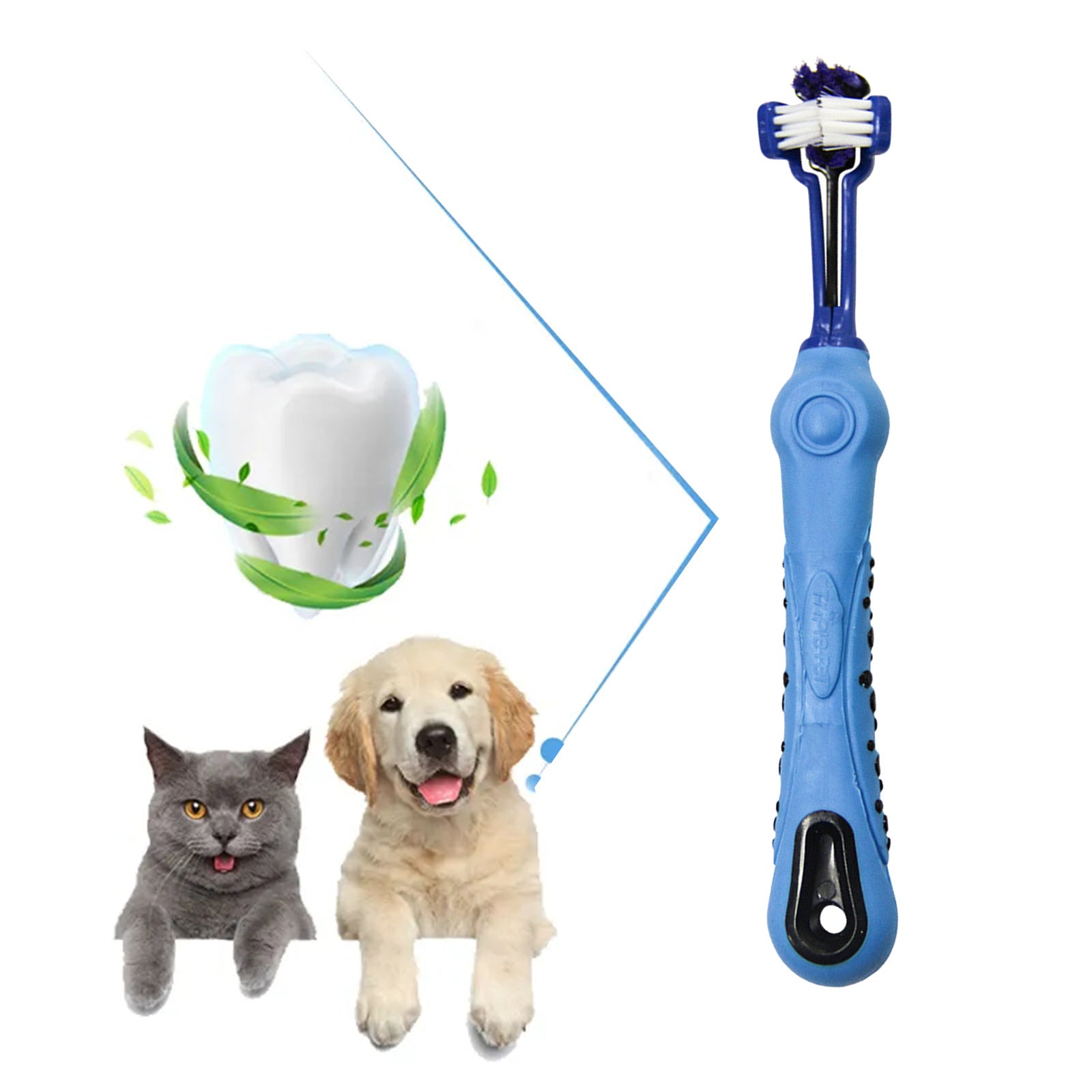 Pawfriends Pet Three-Head Multi-Angle Toothbrush Blue