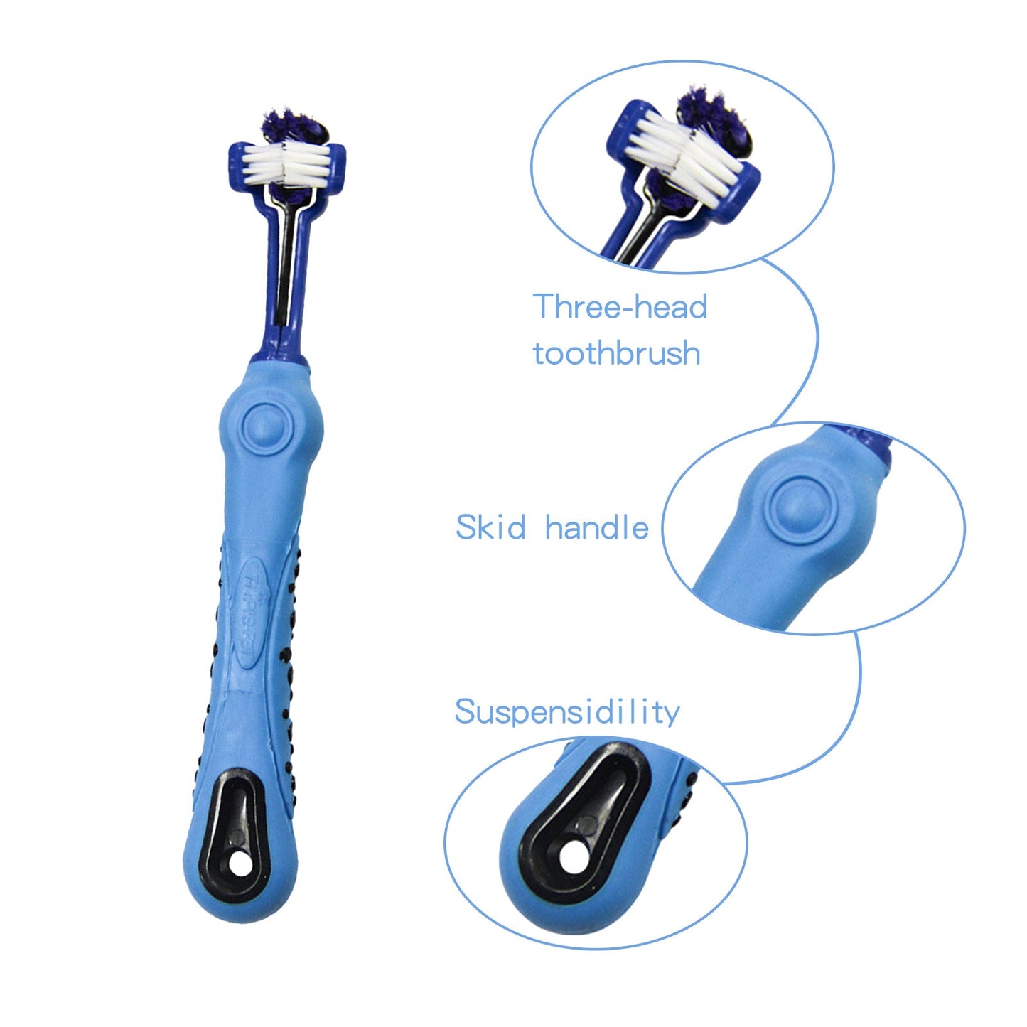 Pawfriends Pet Three-Head Multi-Angle Toothbrush Blue