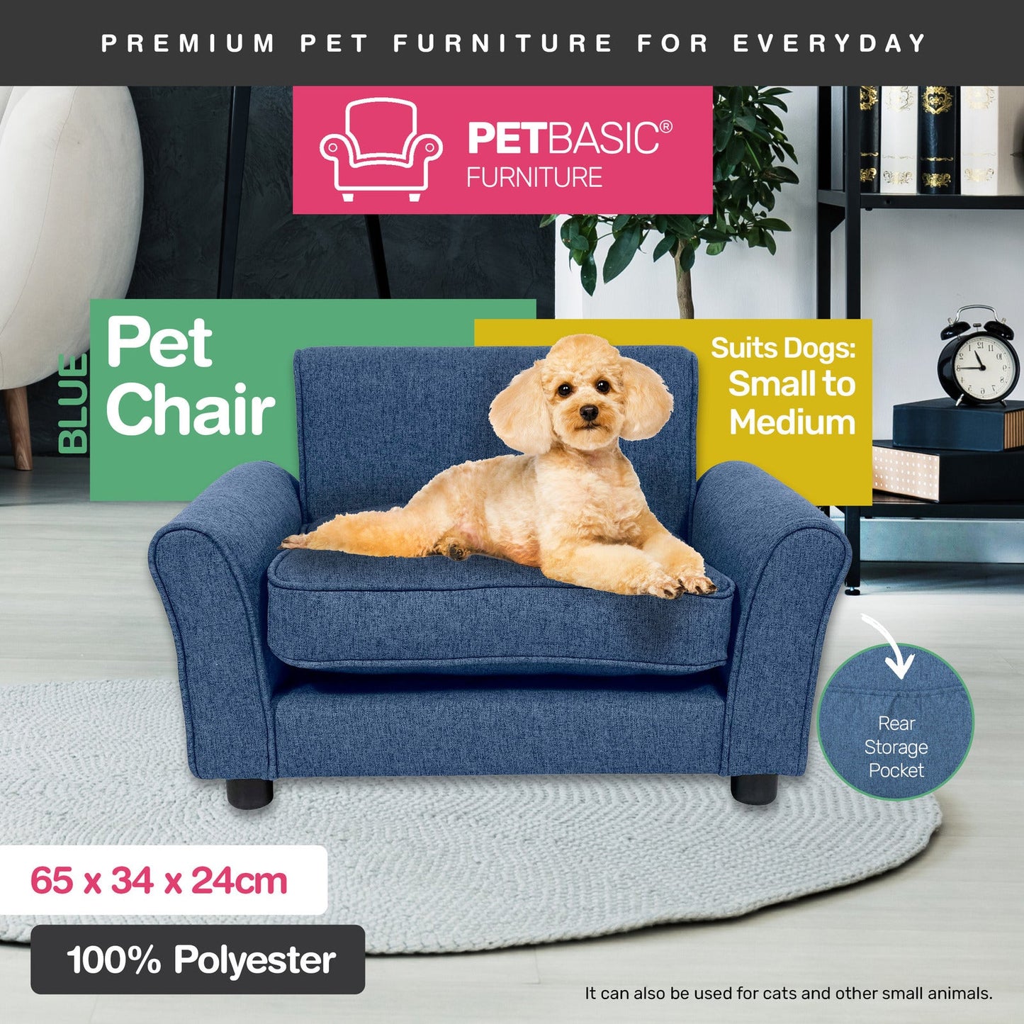 Pet Basic Chair Bed Fabric Blue 65cm