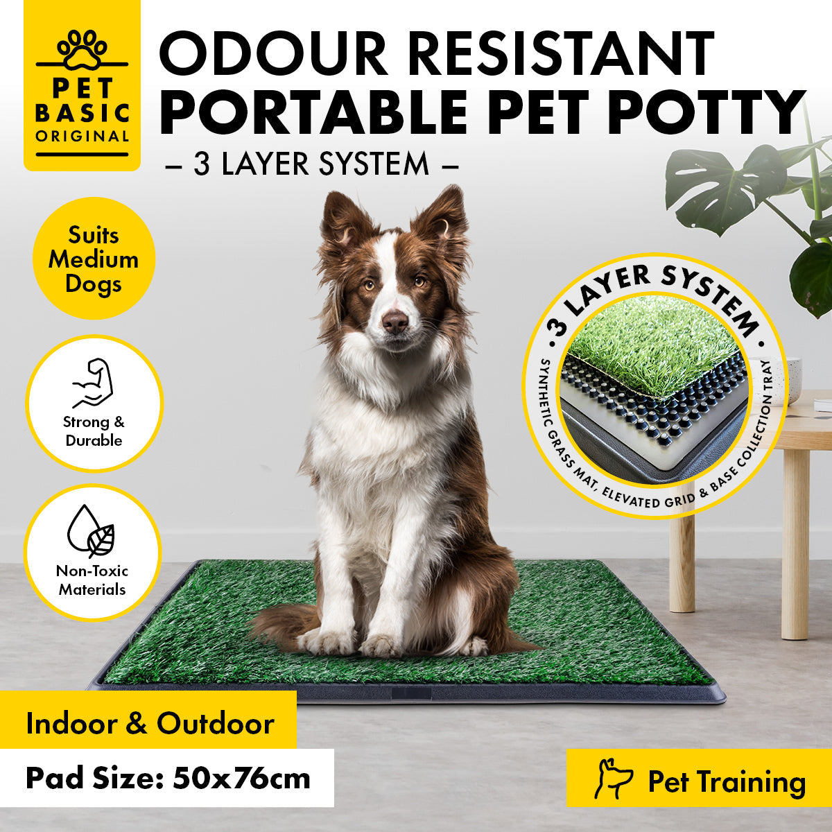 Pet Basic Odour Resistant Dog Potty Trainer 3 Layer System 76 x 50cm