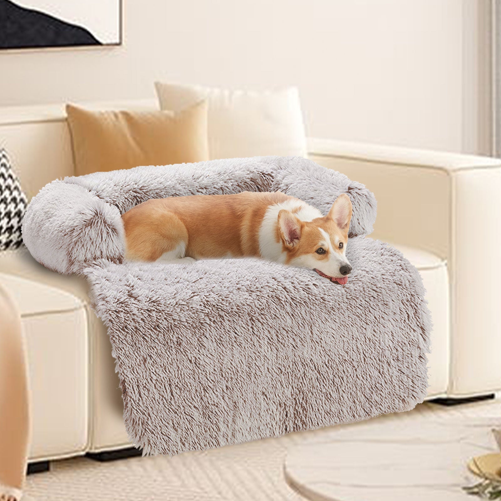 Pet Sofa Bed Calming Waterproof Brown L