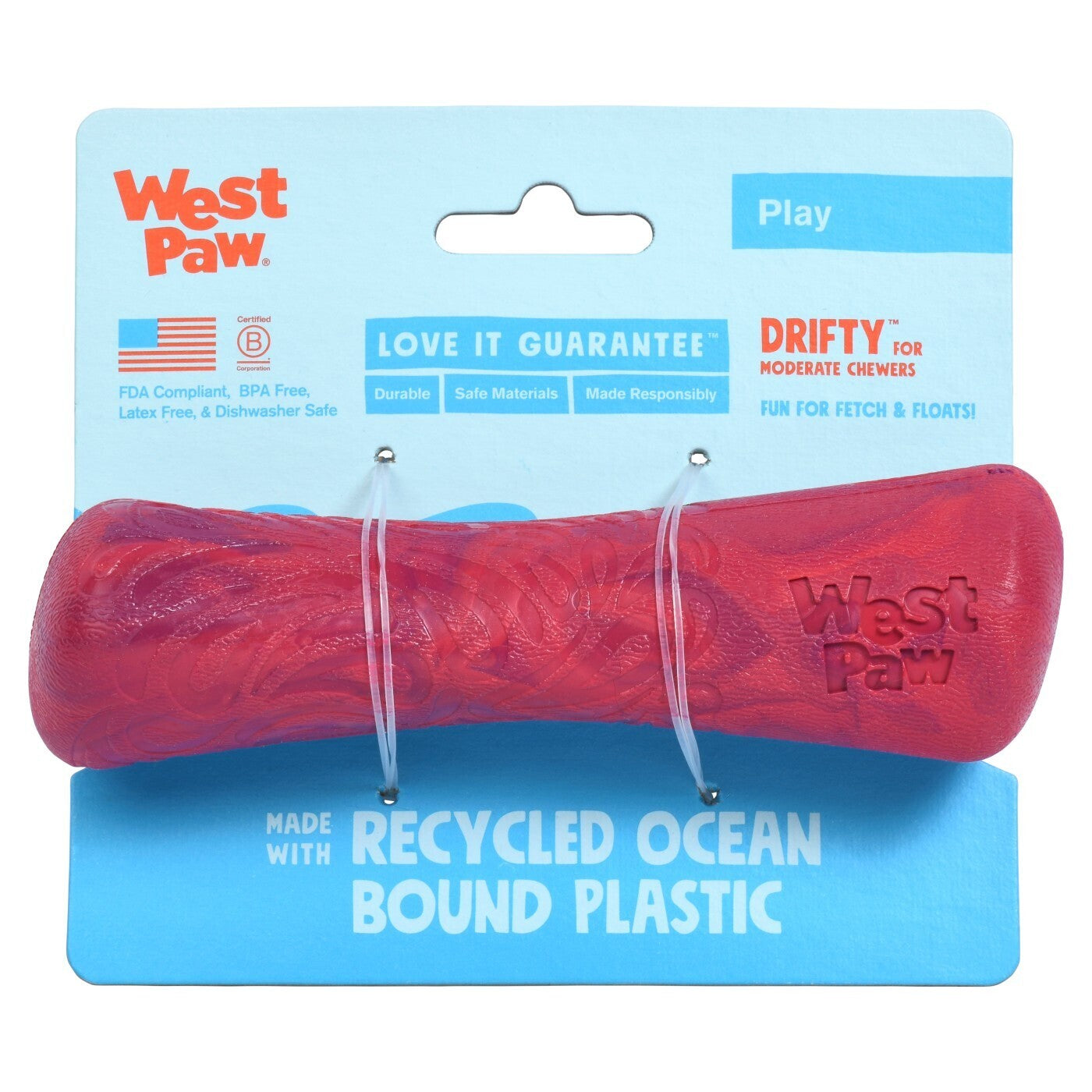 West Paw Seaflex Recycled Plastic Fetch Dog Toy - Drifty Large - Hibiscus