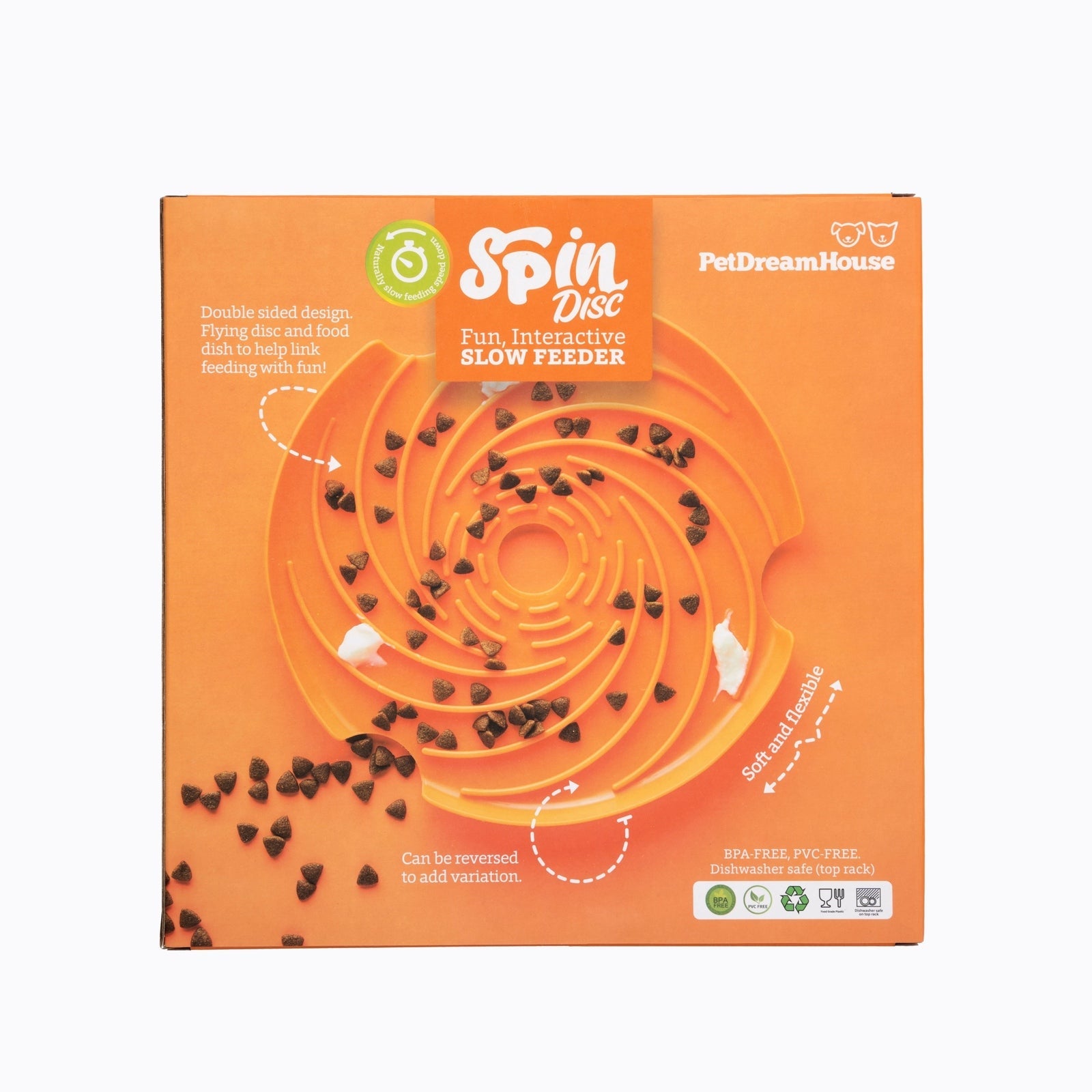 SPIN Interactive 2-in-1 Slow Feeder Lick Pad & Frisbee for Dogs - Orange