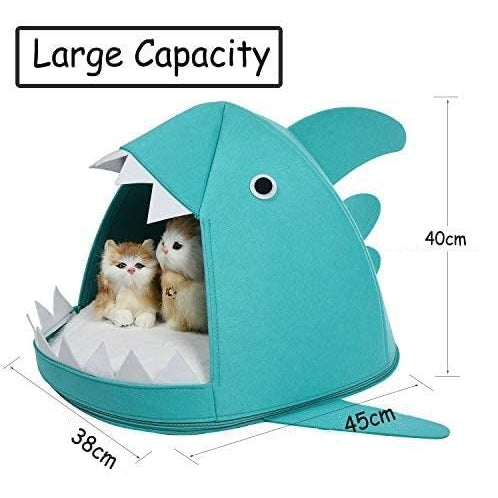 Shark Shape Pet Cave Bed for Cats and Small Dogs 45 x 45 x 38 cm (Blue)