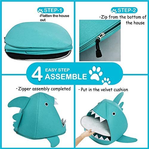 Shark Shape Pet Cave Bed for Cats and Small Dogs 45 x 45 x 38 cm (Blue)