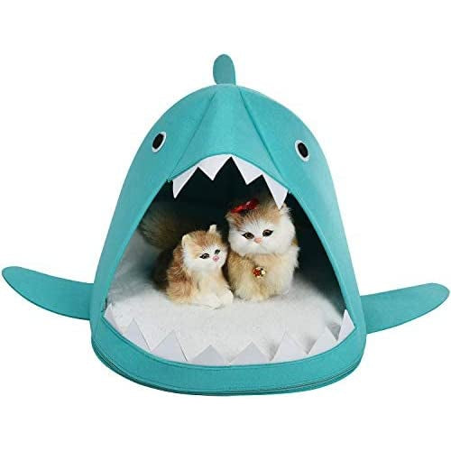 Shark Shape Pet Cave Bed for Cats and Small Dogs 45 x 45 x 38 cm (Blue)