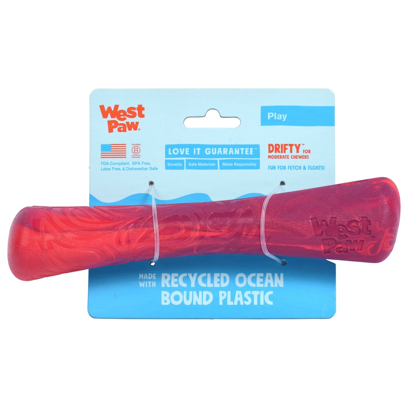 West Paw Seaflex Recycled Plastic Fetch Dog Toy - Drifty Large - Surf