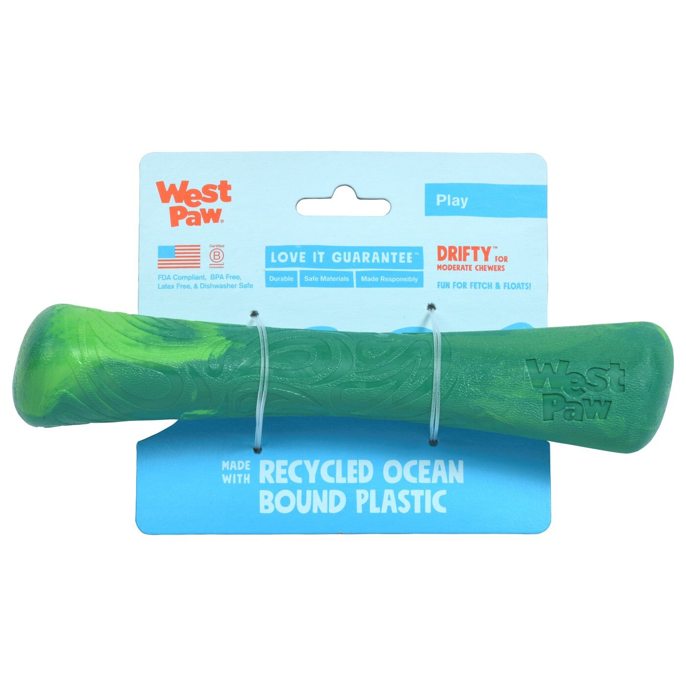 West Paw Seaflex Recycled Plastic Fetch Dog Toy - Drifty Large - Surf