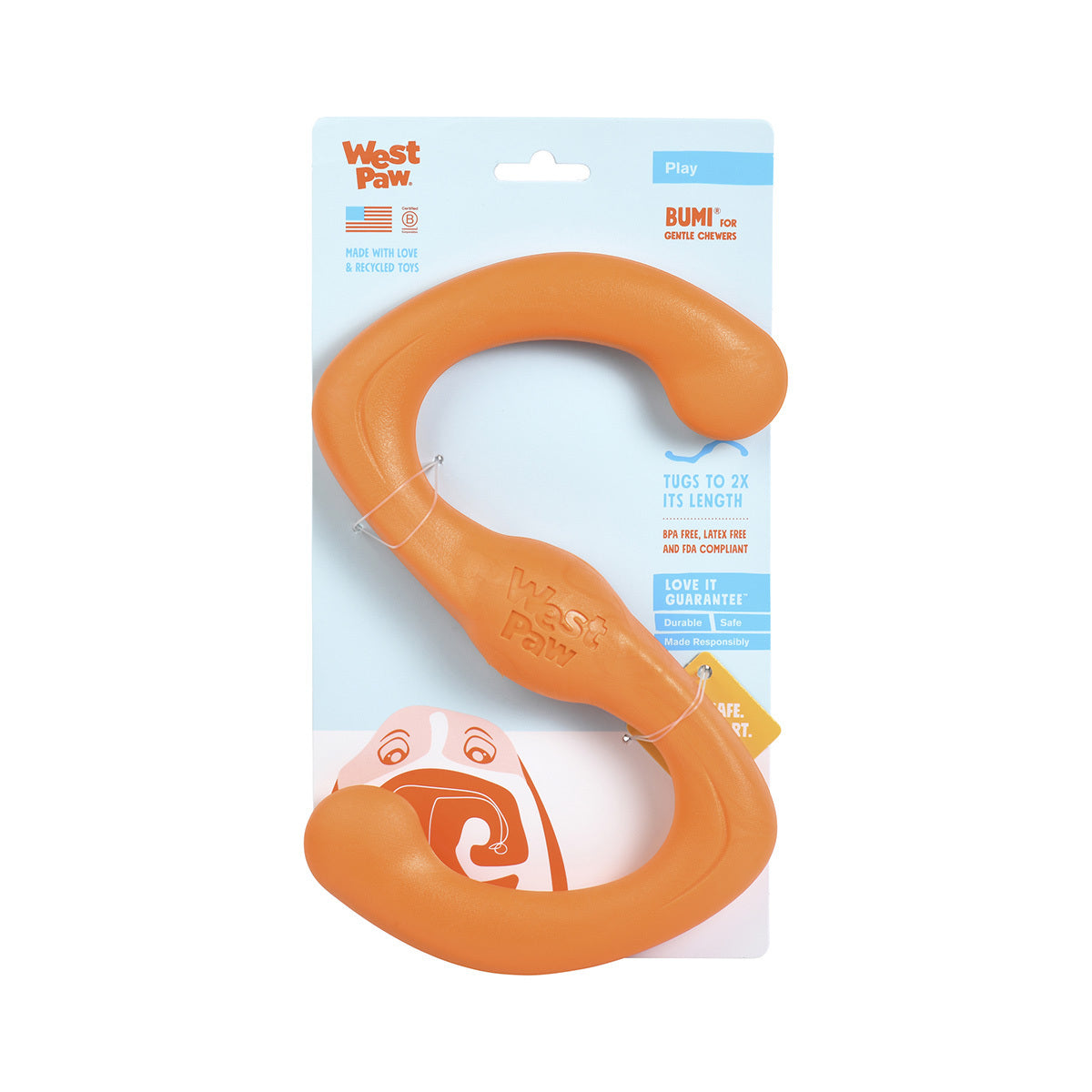 West Paw Bumi Tug & Fetch Zogoflex Dog Toy - Orange - Small