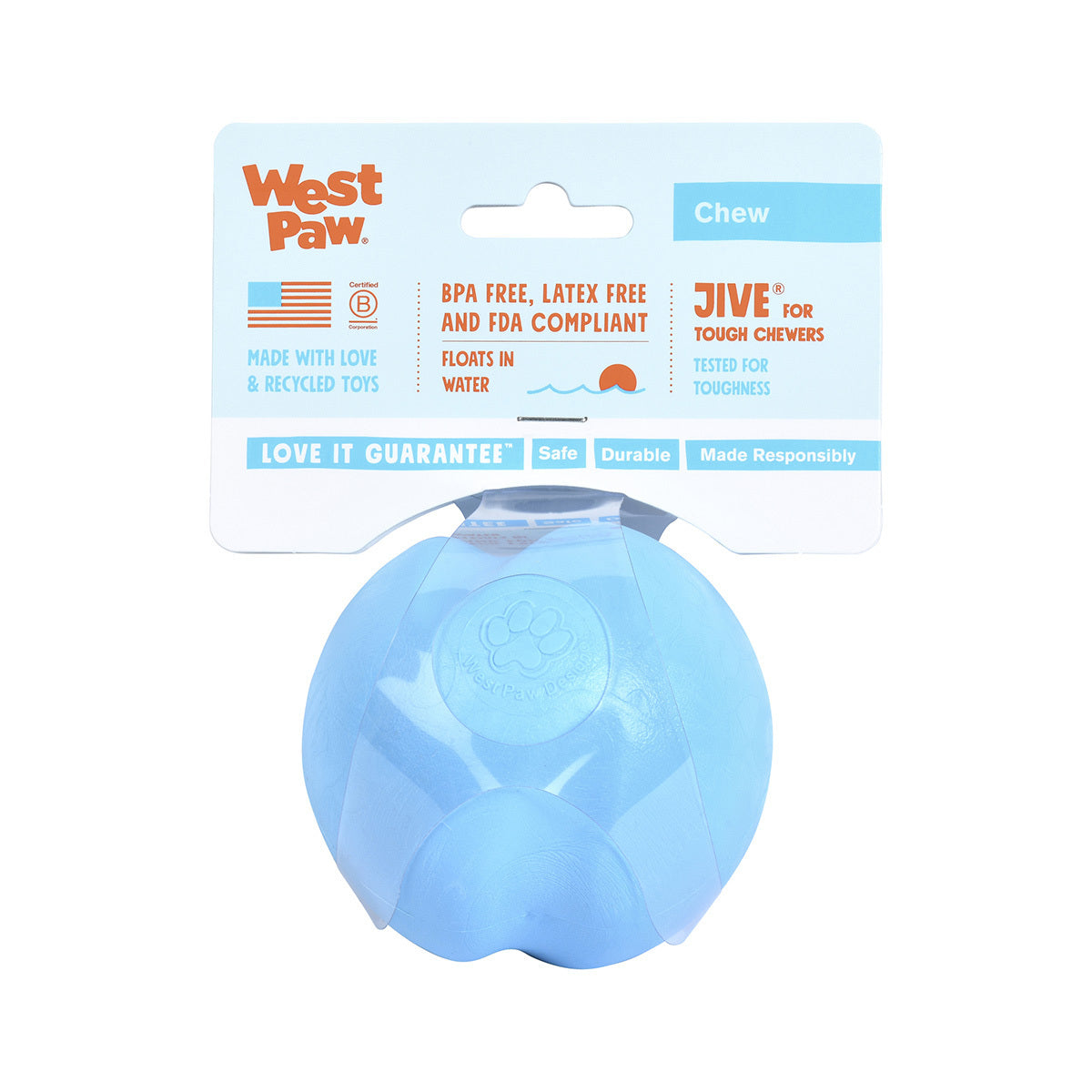 West Paw Jive Zogoflex Fetch Ball Tough Dog Toy - Blue - Large