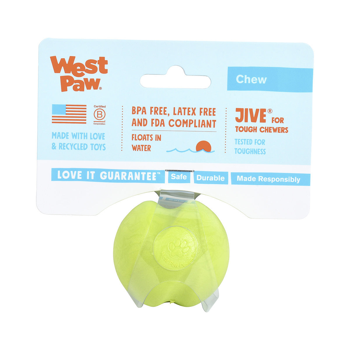 West Paw Jive Zogoflex Fetch Ball Tough Dog Toy - Green - Small