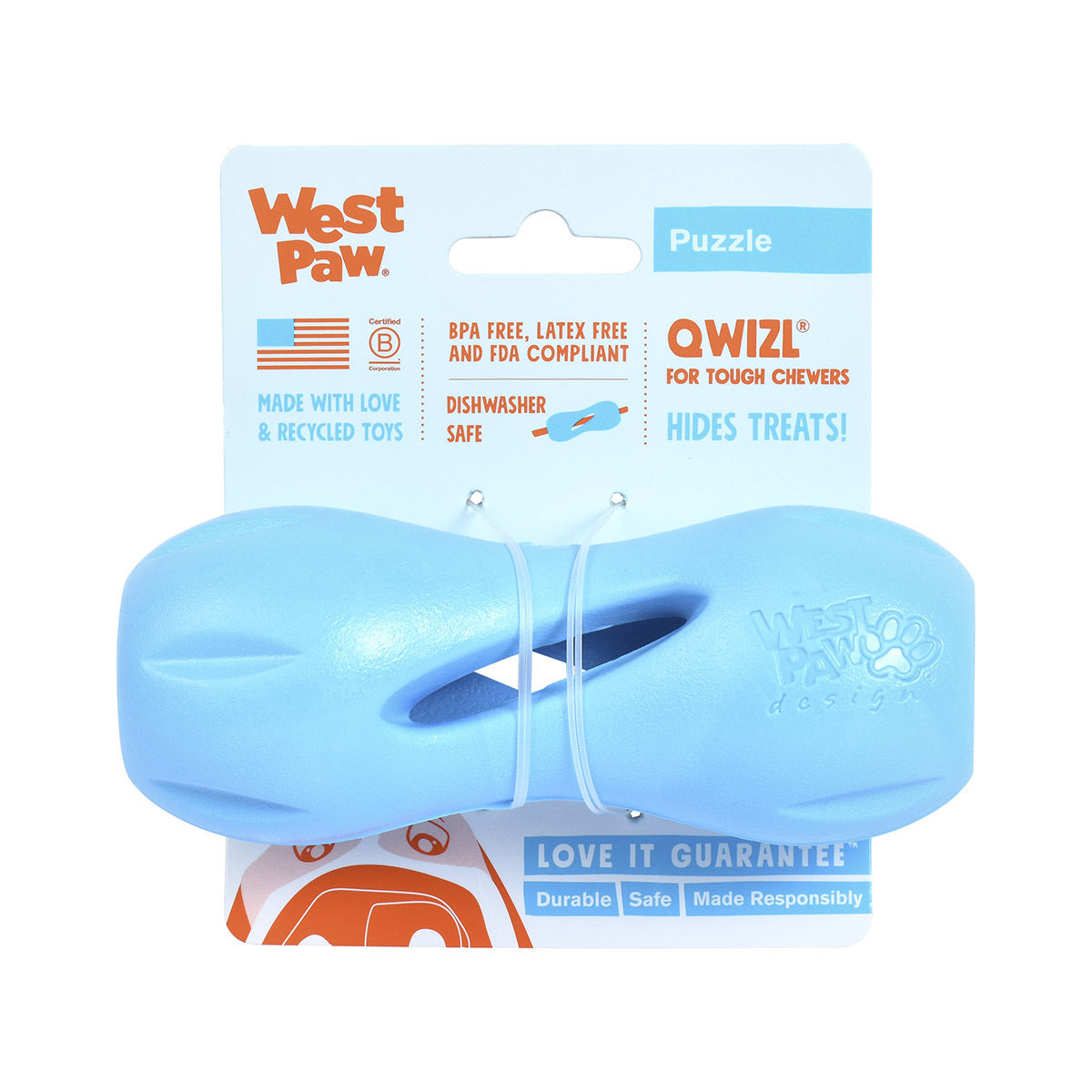 West Paw Qwizl Treat Dispensing Dog Toy - Blue - Large