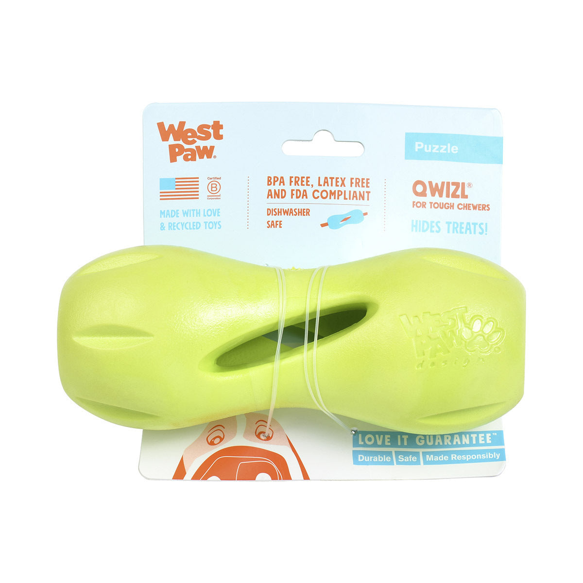 West Paw Qwizl Treat Dispensing Dog Toy - Green - Large