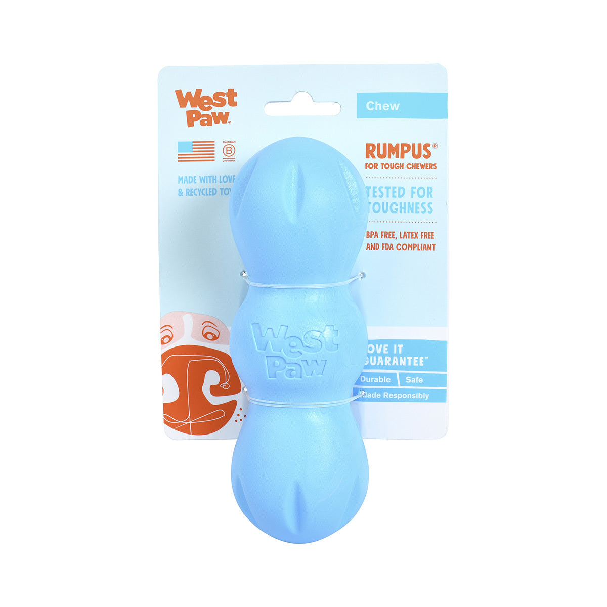 West Paw Rumpus Tough Fetch Stick Dog Toy - Blue - Small