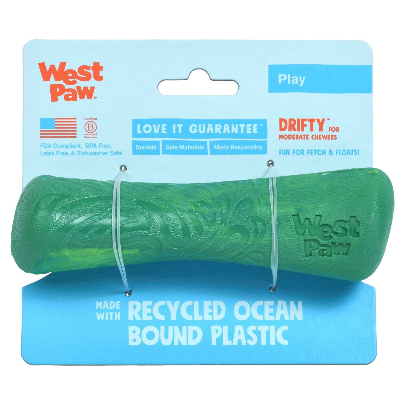 West Paw Seaflex Recycled Plastic Fetch Dog Toy - Emerald - Drifty Small