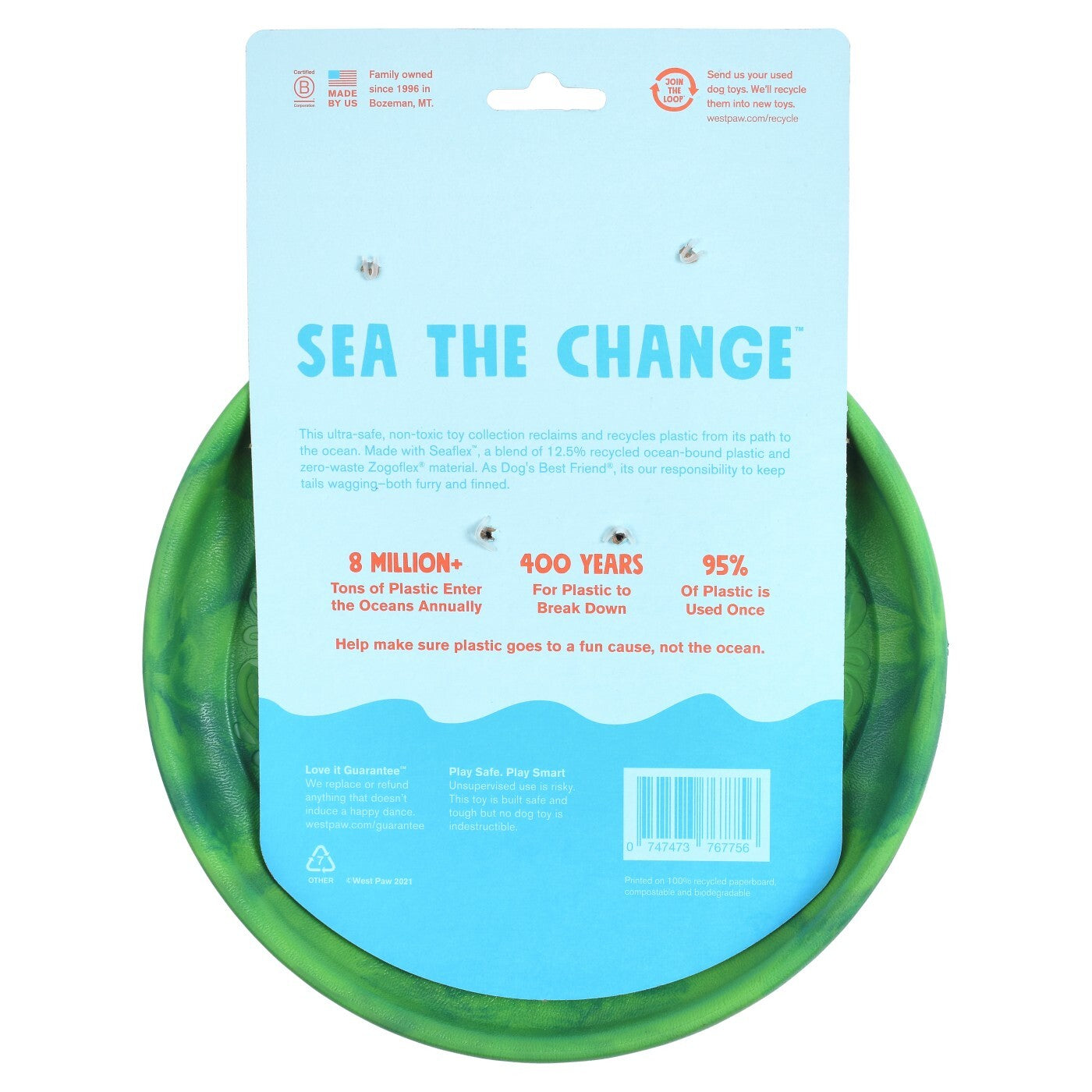 West Paw Seaflex Recycled Plastic Flyer Dog Toy - Sailz - Emerald