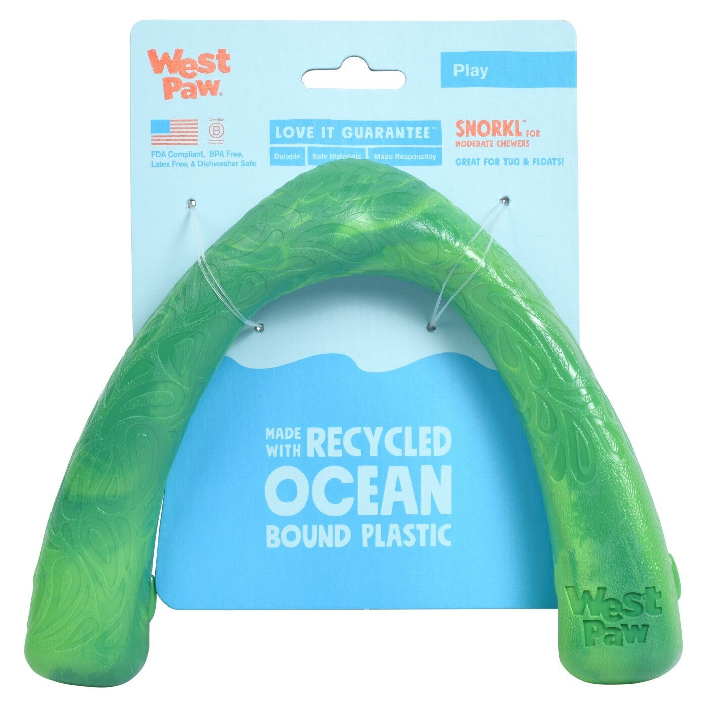 West Paw Seaflex Recycled Plastic Tug Dog Toy - Snorkl Emerald