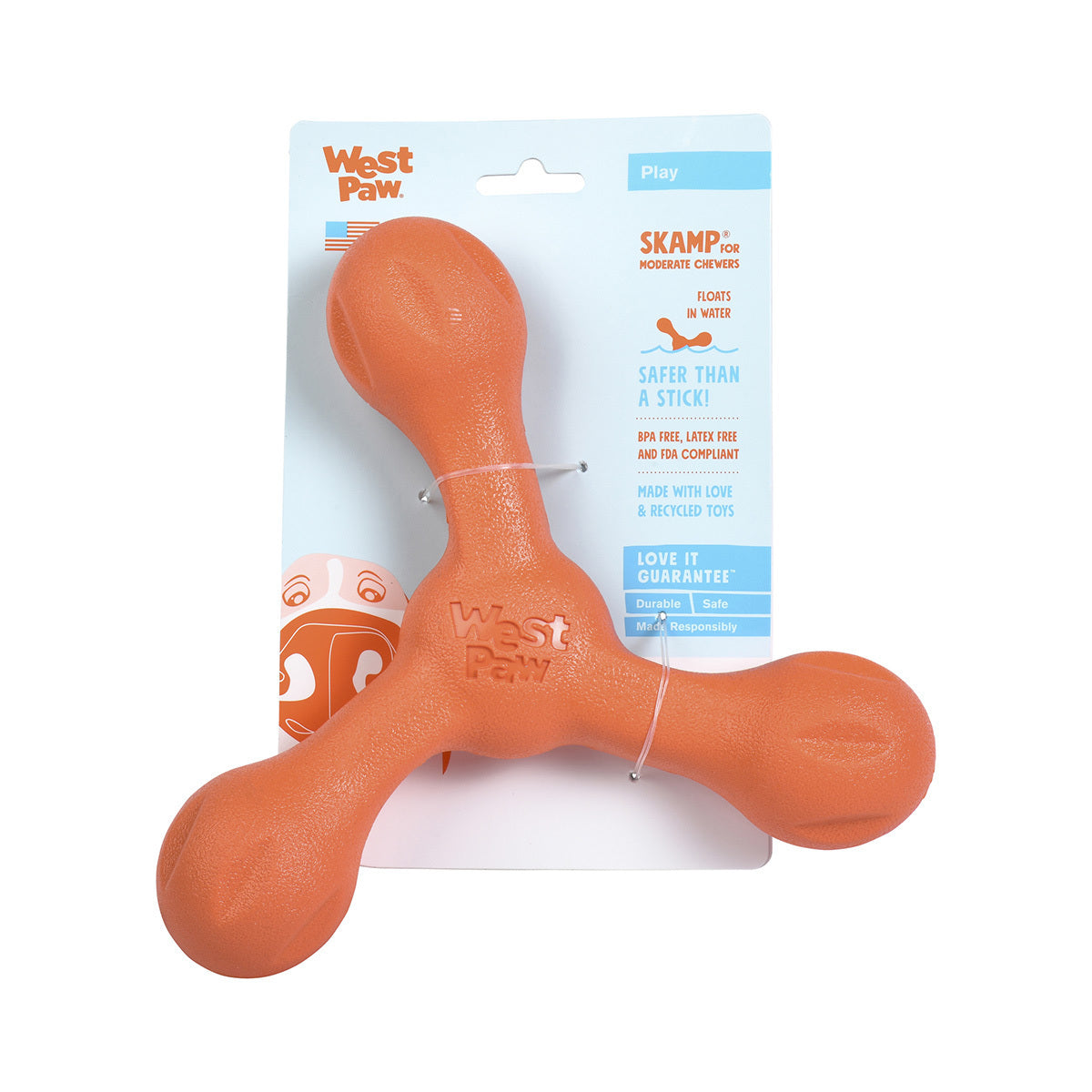 West Paw Skamp Flyer-Inspired Fetch Dog Toy - Orange Melon