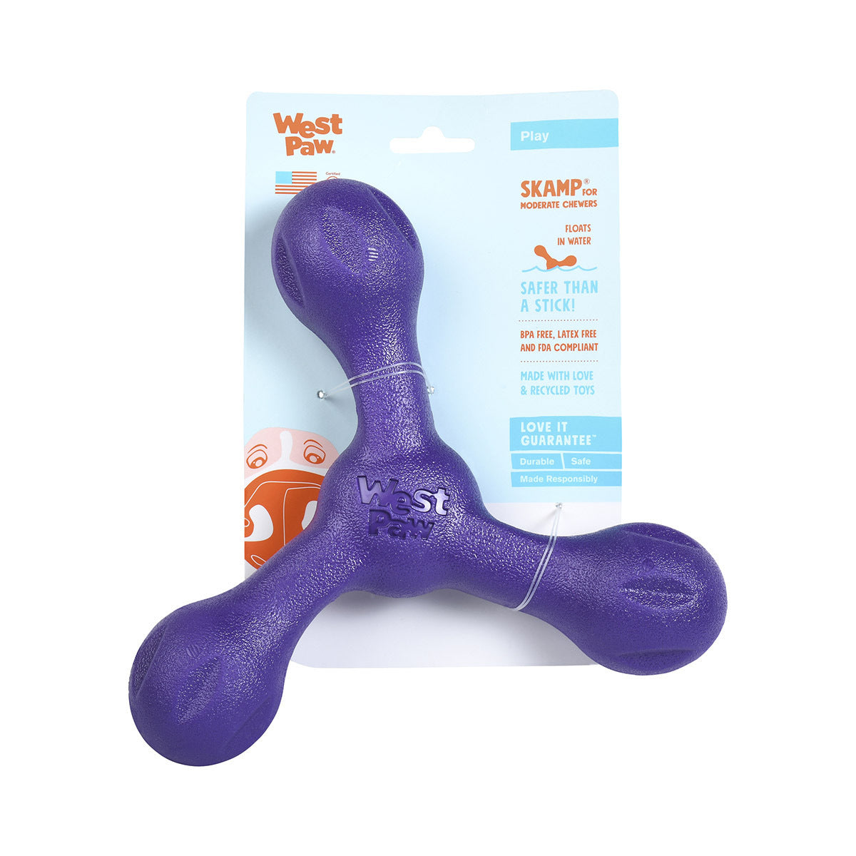 West Paw Skamp Flyer-Inspired Fetch Dog Toy - Purple Eggplant