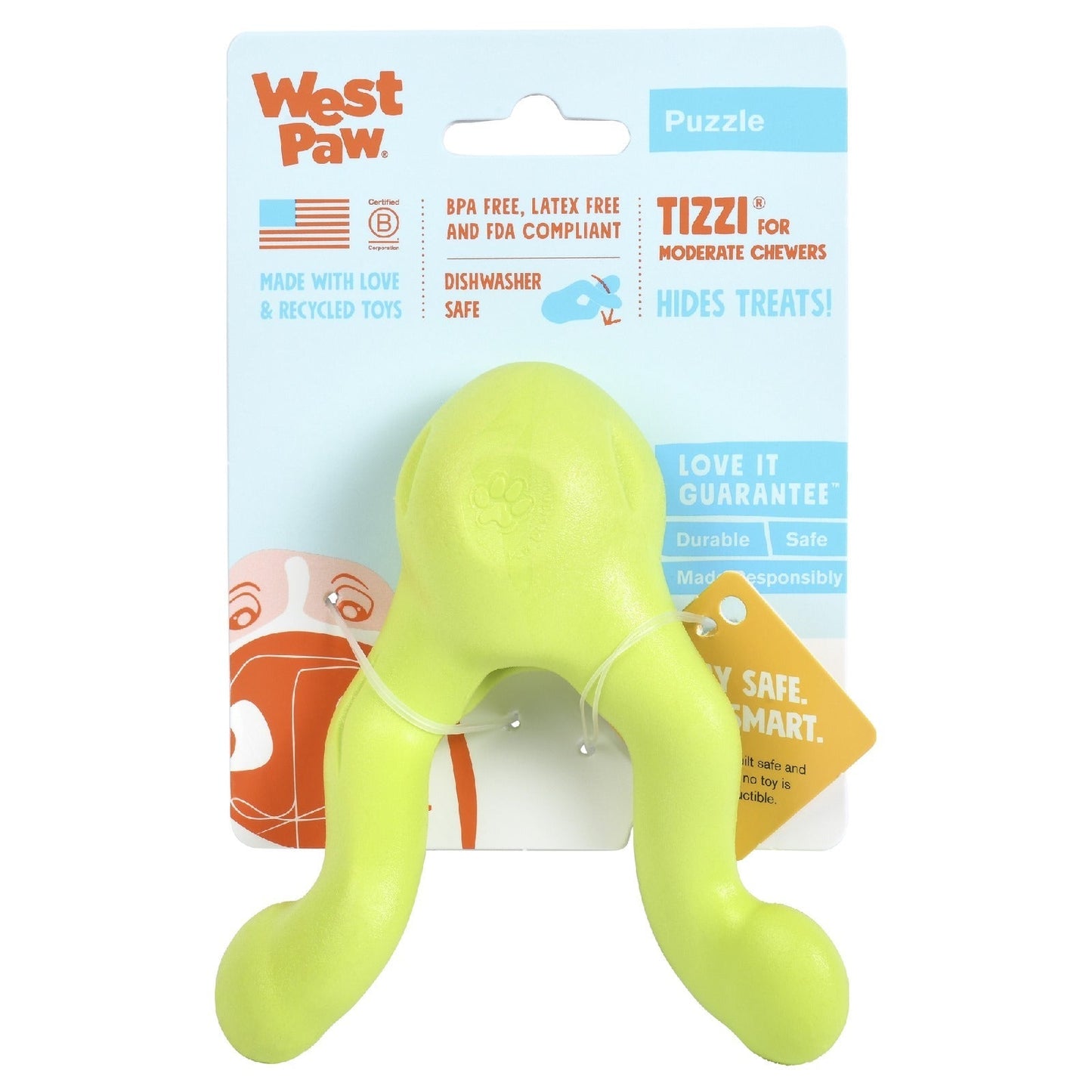 West Paw Tizzi Treat & Tug Toy for Tough Dogs - Green - Large