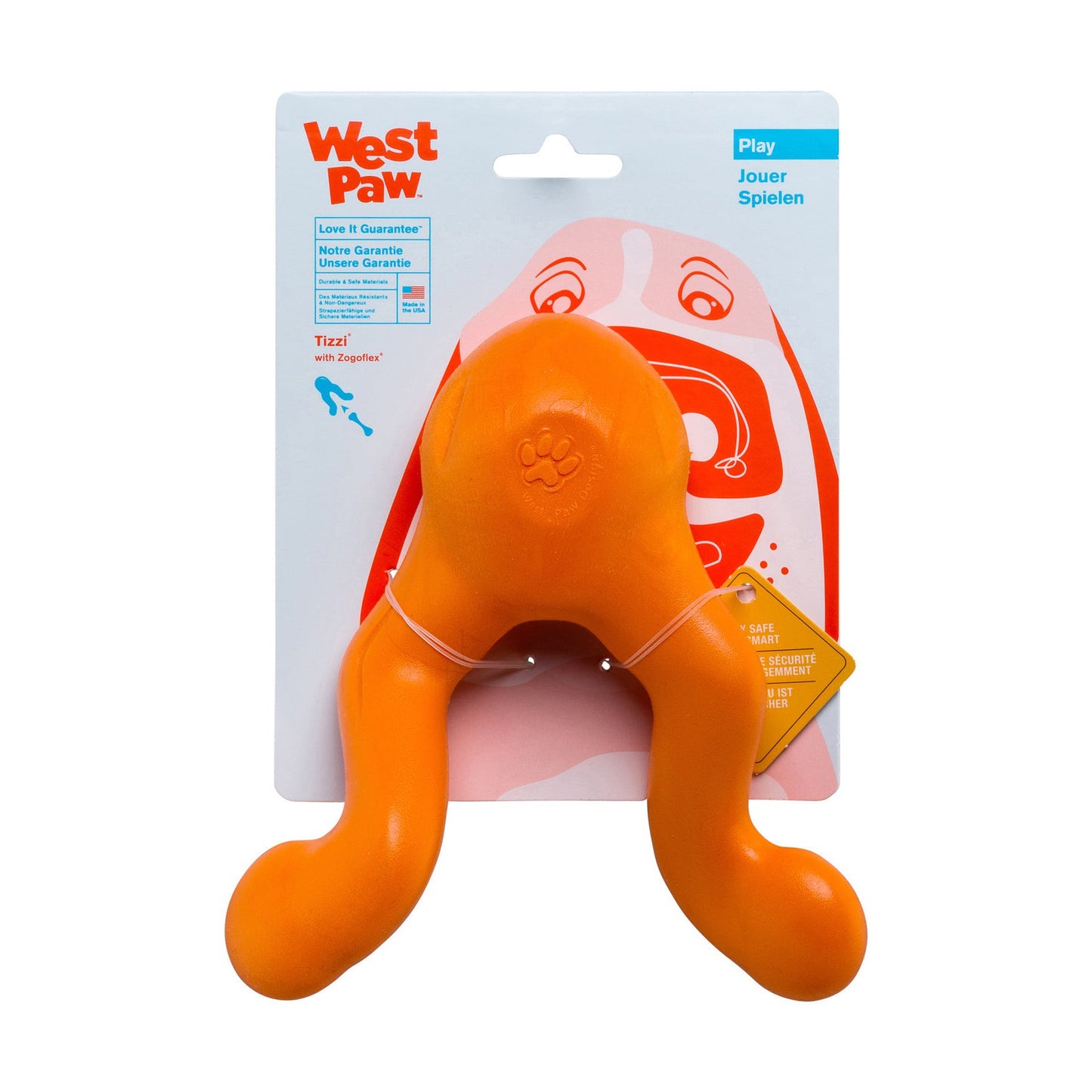 West Paw Tizzi Treat & Tug Toy for Tough Dogs - Orange - Large