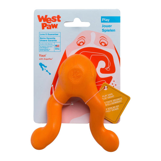 West Paw Tizzi Treat & Tug Toy for Tough Dogs - Orange - Small