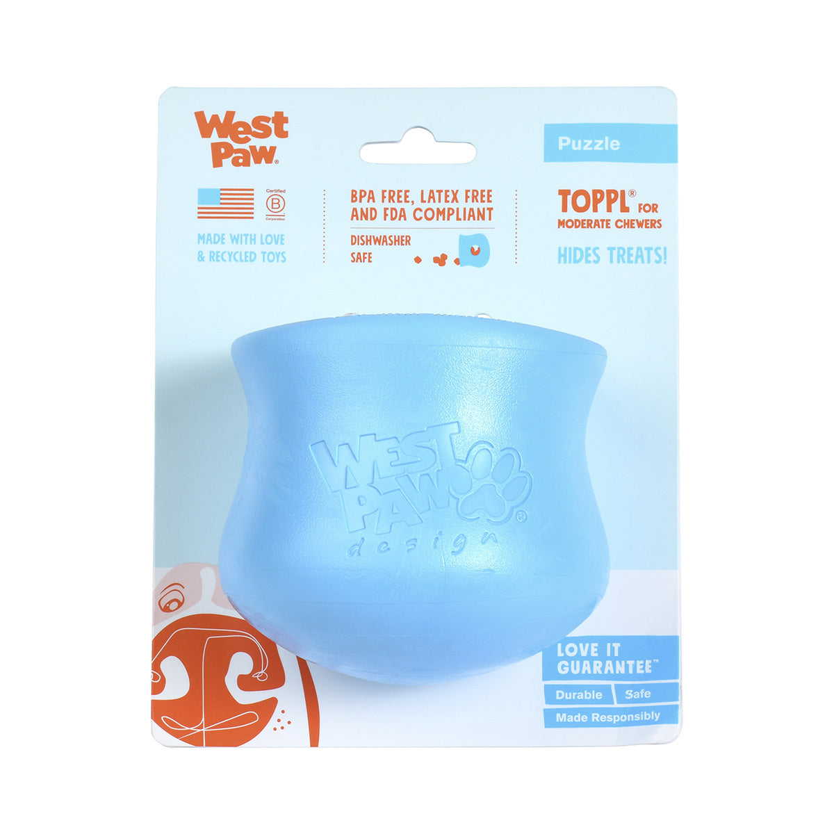 West Paw Toppl Treat Dispensing Dog Toy - Blue - Large