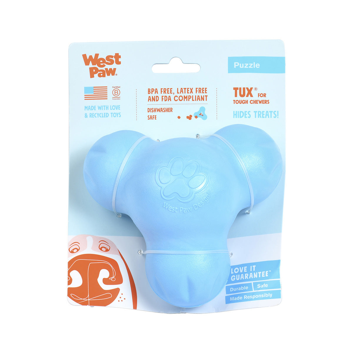 West Paw Tux Treat Dispenser for Tough Dogs - Blue - Small