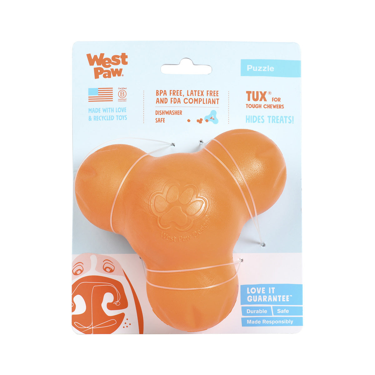 West Paw Tux Treat Dispenser for Tough Dogs - Orange - Large