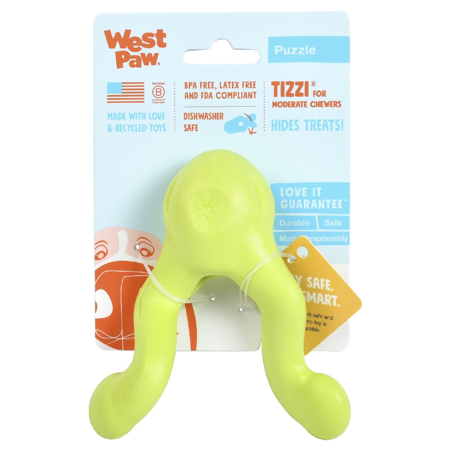 West Paw Tizzi Treat & Tug Toy for Tough Dogs - Large - Green