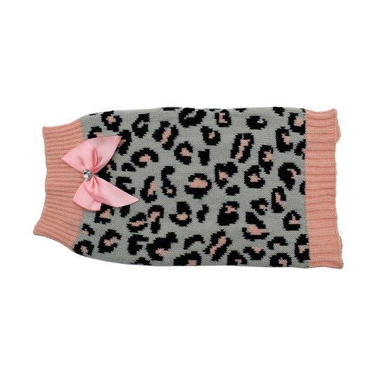 ZeeZ Knitted Dog Sweater – Grey/Pink Leopard