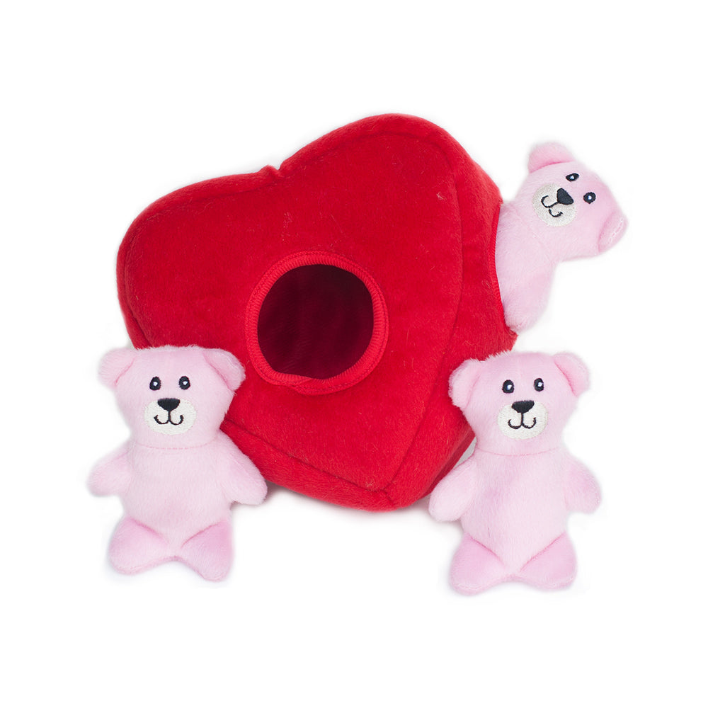 Zippy Paws Burrow Interactive Dog Toy - Heart 'n Bears with 3 Squeaky Bears