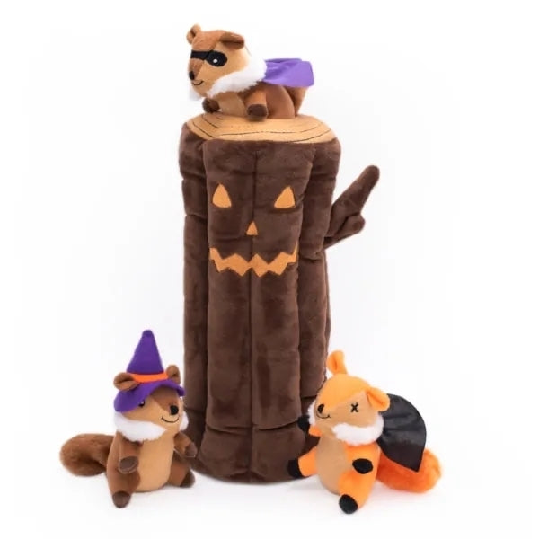 Zippy Paws Halloween Burrow Dog Toy - Haunted Log + 3 Squeaker Toys