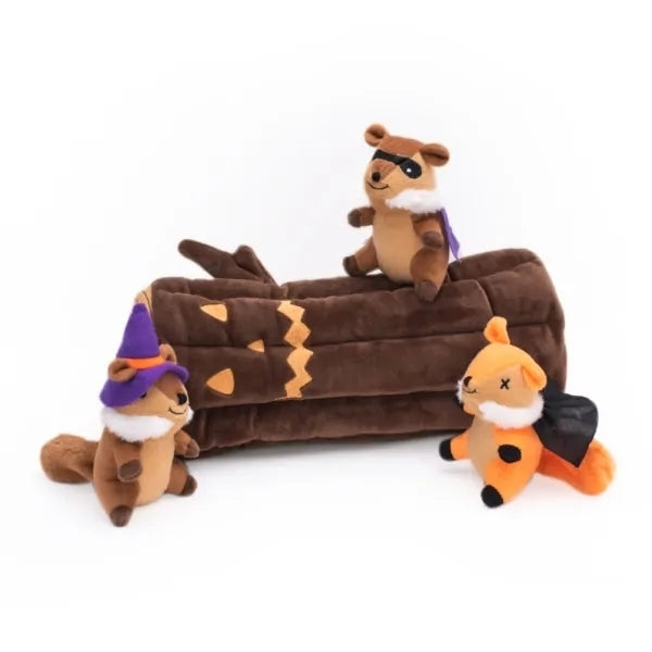 Zippy Paws Halloween Burrow Dog Toy - Haunted Log + 3 Squeaker Toys