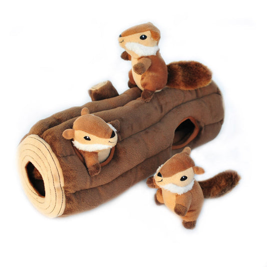 Zippy Paws Interactive Burrow Dog Toy - 3 Chipmunks in a Log