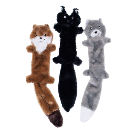 Zippy Paws Skinny Peltz No Stuffing Squeaker Dog Toy- Weasel, Skunk & Wolf 3-Pack - Large