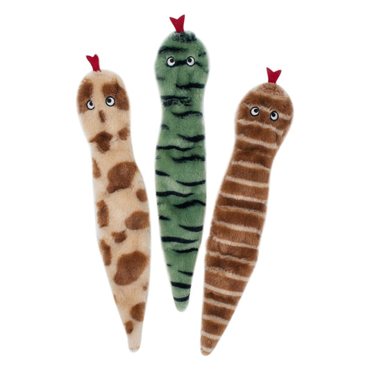 Zippy Paws Skinny Peltz Plush No Stuffing Squeaker Dog Toy - Desert Snakes 3- Pack - Large