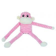 Zippy Paws Spencer the Crinkle Monkey Long Leg Plush Dog Toy - Small - Pink