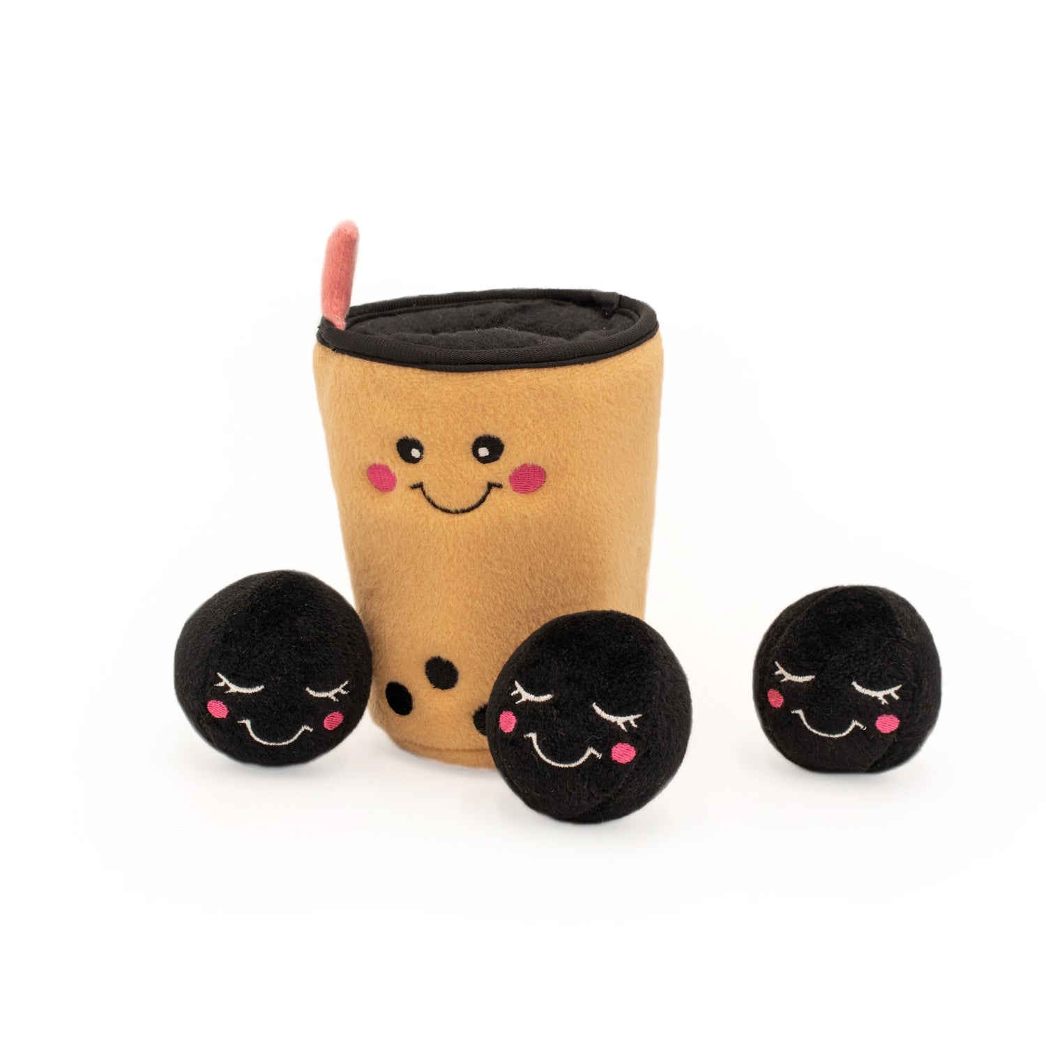 Zippy Paws Zippy Burrow Interactive Dog Toy - Boba Milk Tea + 3 Boba Squeaky Toys