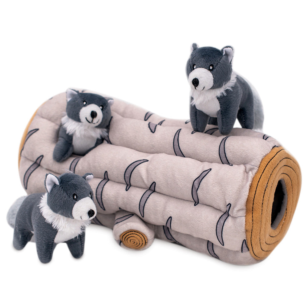 Zippy Paws Zippy Burrow Interactive Dog Toy - Log + 3 Wolves