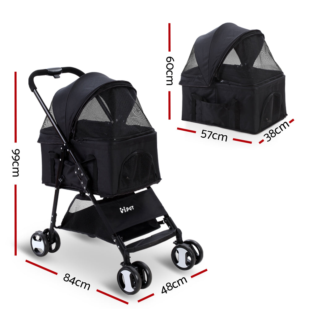 i.Pet 3 IN 1 Pet Stroller Foldable Middle Size Black