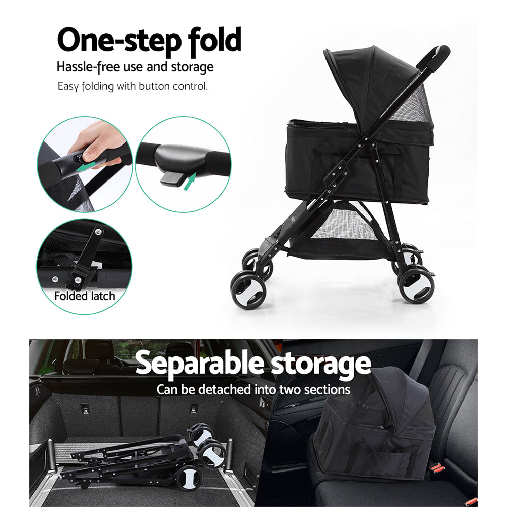 i.Pet 3 IN 1 Pet Stroller Foldable Middle Size Black